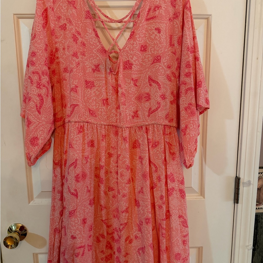 Coral Paisley Peasant Women’s Mini Dress - Picture 6 of 8
